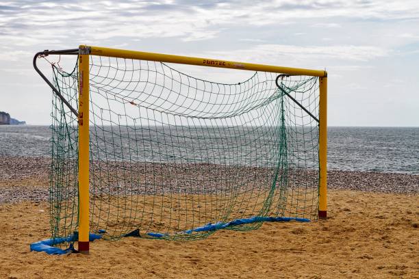 Football goal on the beach, Fecamp, Normandy, France