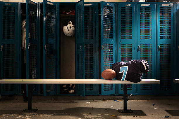 football locker room - high school football stock pictures, royalty-free photos & images