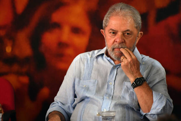 TOPSHOT Former Brazilian president Luiz Inacio Lula da Silva gestures during a campaign rally to launch his presidential candidacy for the upcoming...