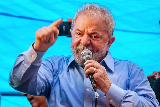 Former Brazilian president Luiz Inacio Lula da Silva speaks during a demonstration at the state of Rio de Grande do Sul in Porto Alegre Brazil on...