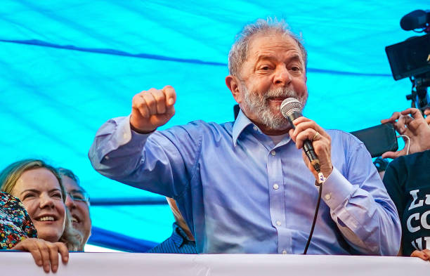Former Brazilian President Luiz Inacio Lula da Silva speaks to a crowd of 70000 in the center of Porto Alegre Brazil on January 23 2018 Lula was...