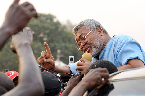 Former Ghanaian military leader and founder of the National Democratic Congress Jerry Rawlings campaigns for votes on January 1 2009 in Tain district...