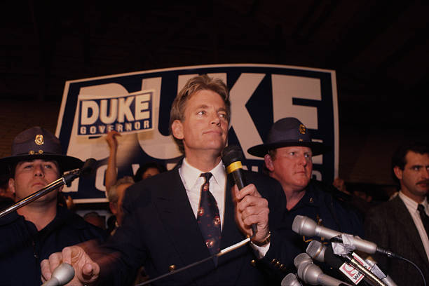 Former Grand Wizard of the Knights of the Ku Klux Klan and member of the Louisiana House of Representative David Duke campains for governor