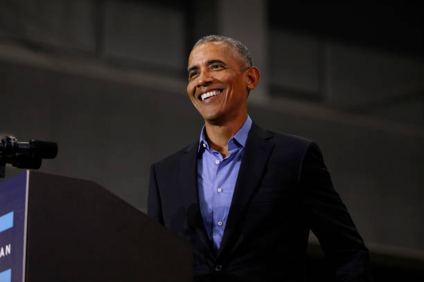 Former President Barack Obama speaks at a rally to support Michigan democratic candidates at Detroit Cass Tech High School on October 26, 2018 in...