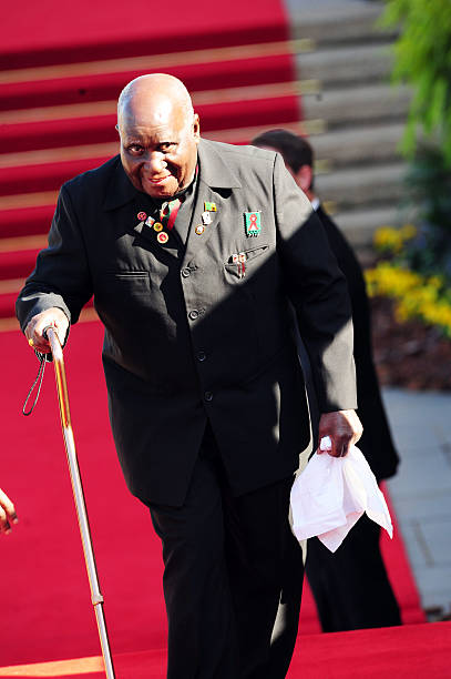 Former President of the Republic of Zambia Dr Kenneth Kaunda arrives for the presidential inauguration at the Union Buildings on May 24 2014 in...