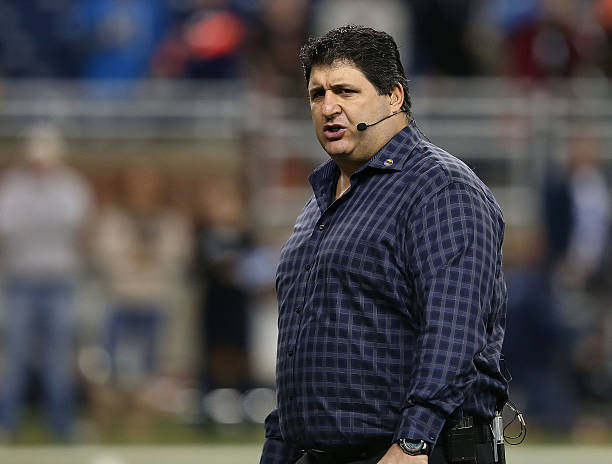 Fox Sports field reporter Tony Siragusa works the sidelines during the game between the Chicago Bears and the Detroit Lions at Ford Field on December...