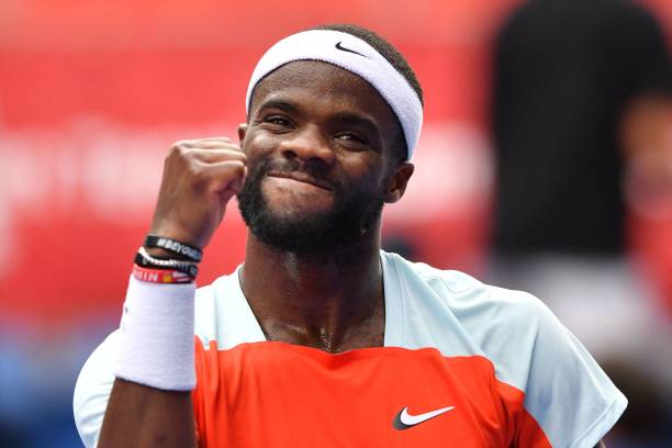 Frances Tiafoe of the US celebrates his win over Kwon Soon-woo of South Korea after their men's singles semi final match at the Japan Open tennis...