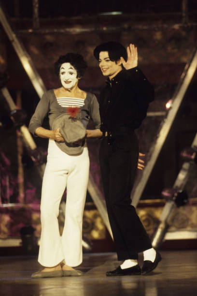 French mime and actor Marcel Marceau and American musician Michael Jackson perform onstage at the 12th Annual MTV Video Music Awards at Radio City...