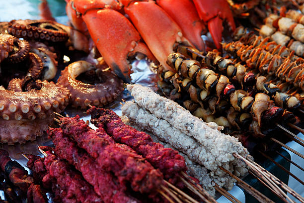 fresh seafood for sale at the daily night market in forodhani gardens picture