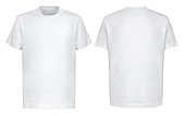 Front back and 3/4 views of white t-shirt on isolated on white background hip hop style