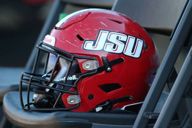 General view of a Jacksonville State Gamecocks helmet during the game between the Abilene Christian Wildcats and the Jacksonville State Gamecocks at...