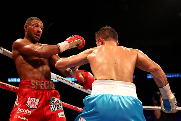 Gennady Golovkin and Kell Brook in action during their World Middleweight Title contest at The O2 Arena on September 10, 2016 in London, England.