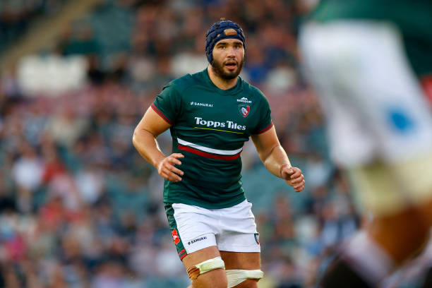 LEICESTER, ENGLAND - AUGUST 26: George Martin of Leicester Tigers looks on during the Pre-Season Friendly between Leicester Tigers and Newcastle Falcons at Mattioli Woods Welford Road Stadium on August 26, 2022 in Leicester, England. (Photo by Malcolm Couzens/Getty Images)