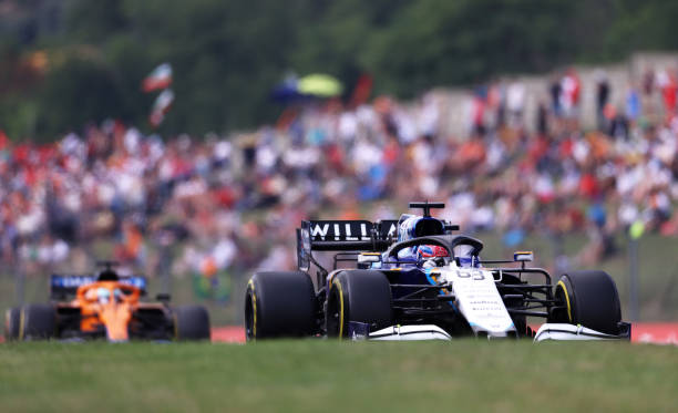 George Russell of Great Britain driving the Williams Racing FW43B Mercedes during the F1 Grand Prix of Hungary at Hungaroring on August 01, 2021 in...