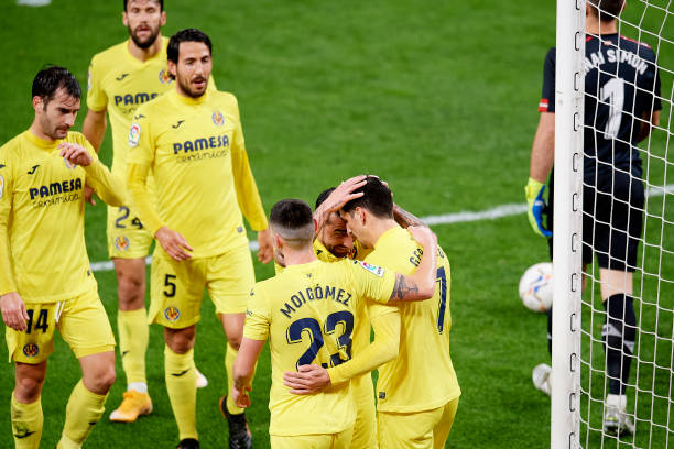 Gerard Moreno of Villarreal celebrates after scoring his sides first goal during the La Liga Santander match between Athletic Club and Villarreal CF...