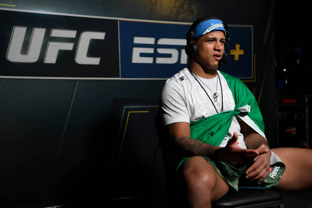 Gilbert Burns of Brazil is interviewed backstage during the UFC Fight Night event at UFC APEX on May 30, 2020 in Las Vegas, Nevada.
