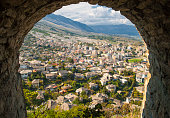 Gjirokaster, Albania - 20 September 2016: View of Old Town Gjirokaster from the castle, Albania