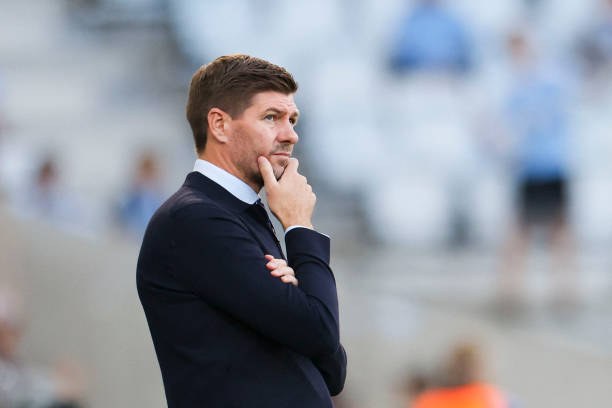 Glasgow Rangers' English head coach Steven Gerrard reacts from the sidelines during the Champions League qualiying match Malmo FF v Rangers in Malmo,...