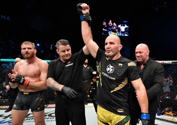 Glover Teixeira of Brazil celebrates after his victory over Jan Blachowicz of Poland in the UFC light heavyweight championship fight during the UFC...