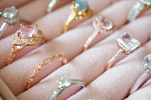 Gold jewelry diamond rings in box