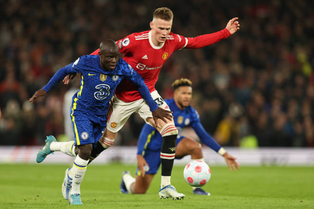 Golo Kante of Chelsea and Scott McTominay of Manchester United during the Premier League match between Manchester United and Chelsea at Old Trafford...