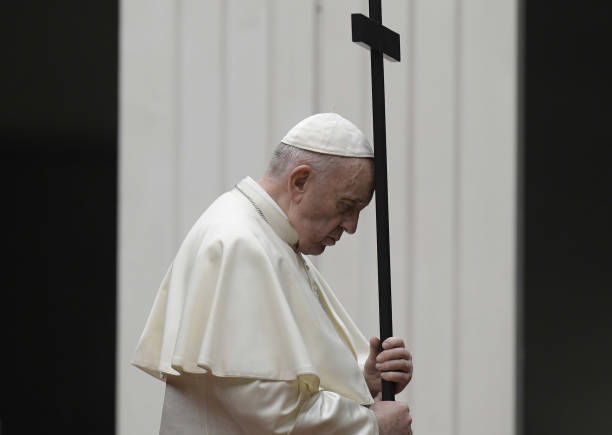 Good Friday, Way of the Cross presided over by Pope Francis without faithful because of the coronavirus pandemic in St. Peter's Square. Vatican City...
