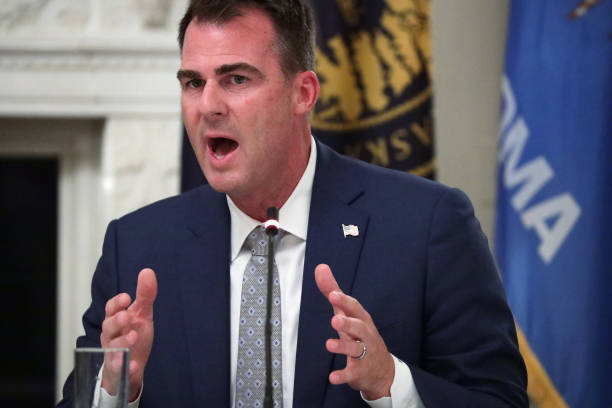 Governor Kevin Stitt speaks during a roundtable at the State Dining Room of the White House June 18, 2020 in Washington, DC. President Trump held a...