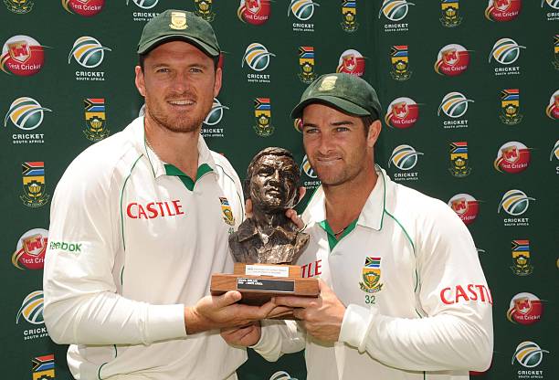 Graeme Smith of South Africa and Mark Boucher of South Africa with the trophy during day 4 of the 4th Test match between South Africa and England...