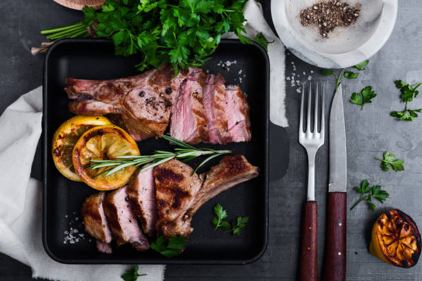 grilled veal chops in cast iron pan picture