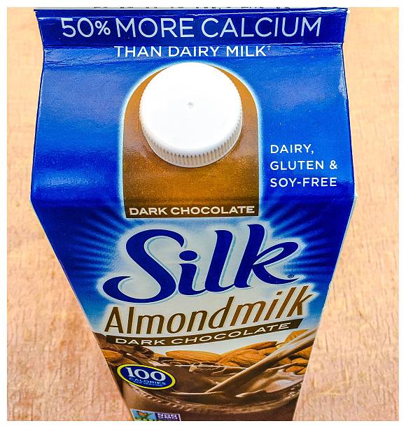 Half gallon carton of Silk almond milk dark chocolate.