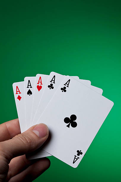a hand holding five aces fanned out - the five aces stock pictures, royalty-free photos & images