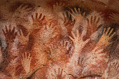 Hand Paintings at the Cave of Hands in Santa Cruz Province, Patagonia, Argentina, South America