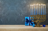 Hanukkah celebration with menorah
