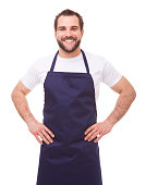 Happy man with blue apron