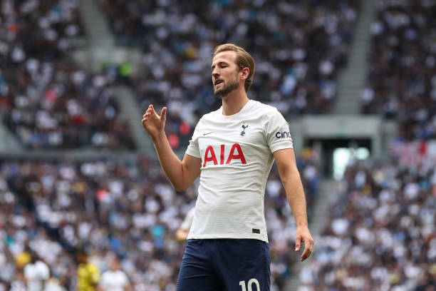 Harry Kane of Tottenham Hotspur reacts during the Premier League match between Tottenham Hotspur and Watford at Tottenham Hotspur Stadium on August...