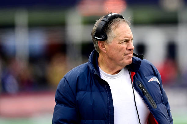 Head coach Bill Belichick of the New England Patriots looks on from the side line during the game against the Tennessee Titans at Gillette Stadium on...