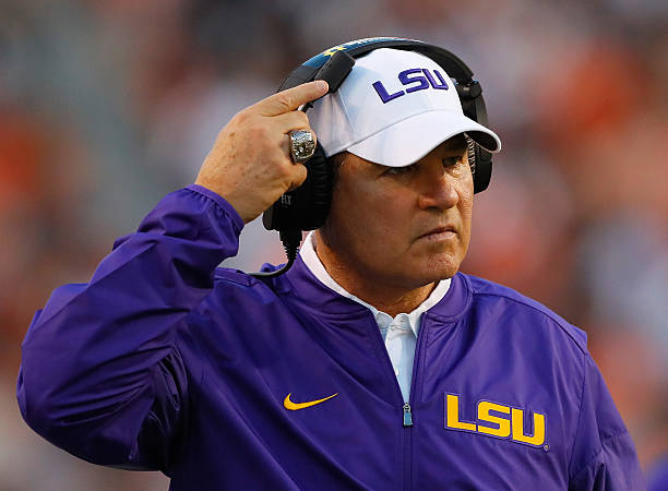 head coach les miles of the lsu tigers looks on during the game the picture