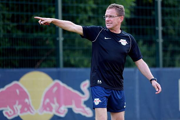 Head coach Ralf Rangnick is seen training session of German Bundesliga second division team RB Leibzig in Leipzig on July 3, 2015