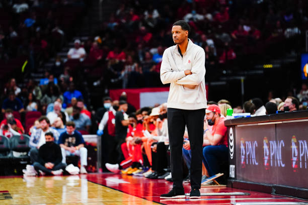 Head Coach Stephen Silas of the Houston Rockets looks on during the game against the Phoenix Suns at Toyota Center on November 14, 2021 in Houston,...