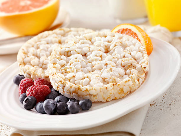 healthy breakfast - rice crackers  stock pictures, royalty-free photos & images