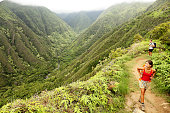 Hiking people on Hawaii, Waihee ridge trail, Maui