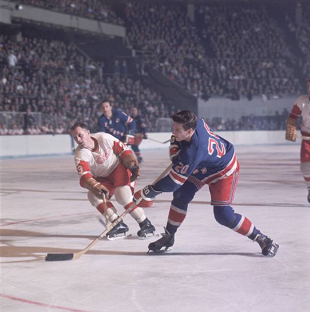 hockey-new-york-rangers-phil-goyette-in-action-taking-shot-vs-detroit-picture-id81346792