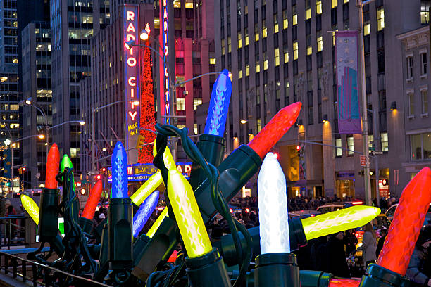 Holiday light display at McGraw-Hill Building on Avenue of the Americas at 48th Street, New York, NY, USA