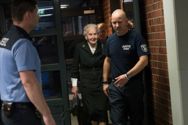 Holocaust denier Ursula Haverbeck-Wetzel arrives for her trial at the Amtsgericht Tiergarten courthouse on October 16, 2017 in Berlin, Germany....