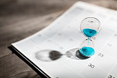 Hourglass on calendar appointment date, schedule and deadline