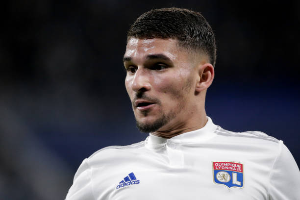 Houssem Aouar of Olympique Lyon during the UEFA Champions League match between Olympique Lyon v Juventus at the Parc Olympique Lyonnais on February...