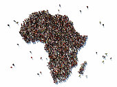 Human Crowd Forming Continent Africa: Population And Social Media Concept