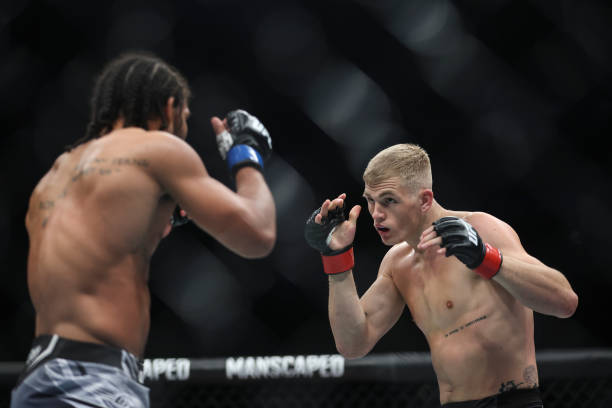 Ian Garry of Ireland fights Darian Weeks during a welterweight bout during the UFC 273 event at VyStar Veterans Memorial Arena on April 09, 2022 in...