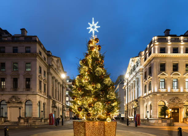 Illuminated Christmas Tree in London at Dusk