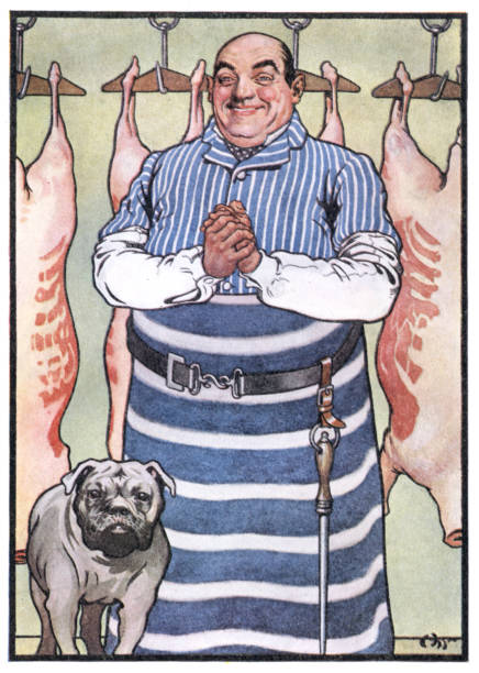 Illustration for the letter 'B' shows an image of a butcher, 1931. It was published as part of 'The Alphabet' by Monro S Orr.